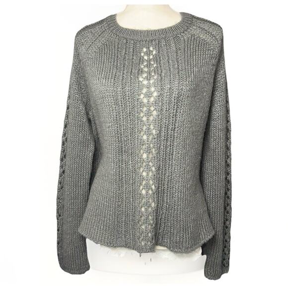 Wooden Ships Mohair Wool Sweater M/L Relax Grey Open Knit Braid Long Sleeve Boxy - Picture 1 of 5